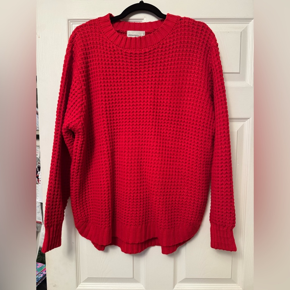 Zenana Outfitters Vibrant Red Crew Neck Sweater